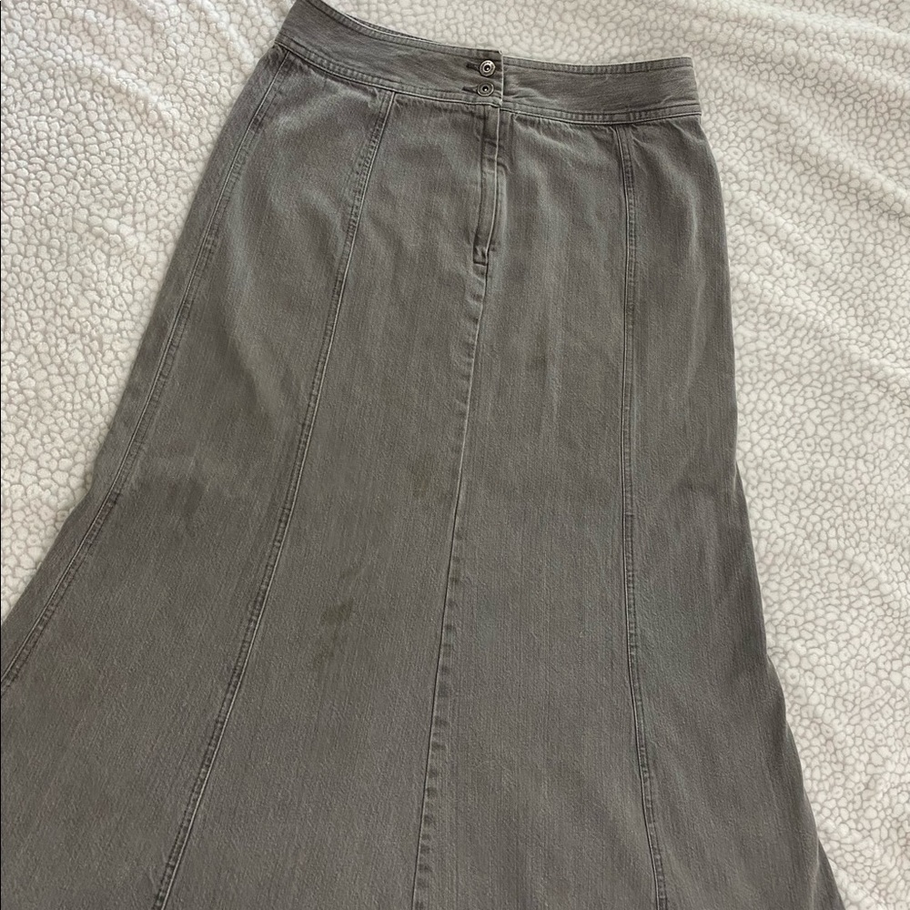 Gray denim skirt by Liz Clairborne length is 34 inches waist is 16” across